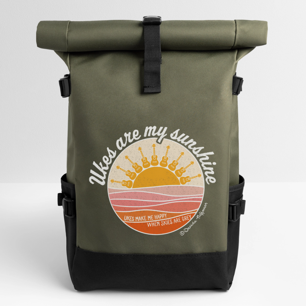 Ukulele Rolltop Rucksack "Ukes are my sunshine" - Olive/Schwarz