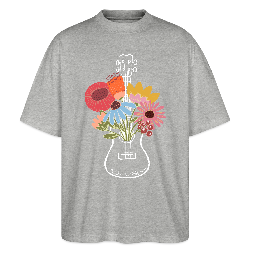 Ukulele Damen T-Shirt - "Flower Power" - CURVY VIBES - Grau meliert