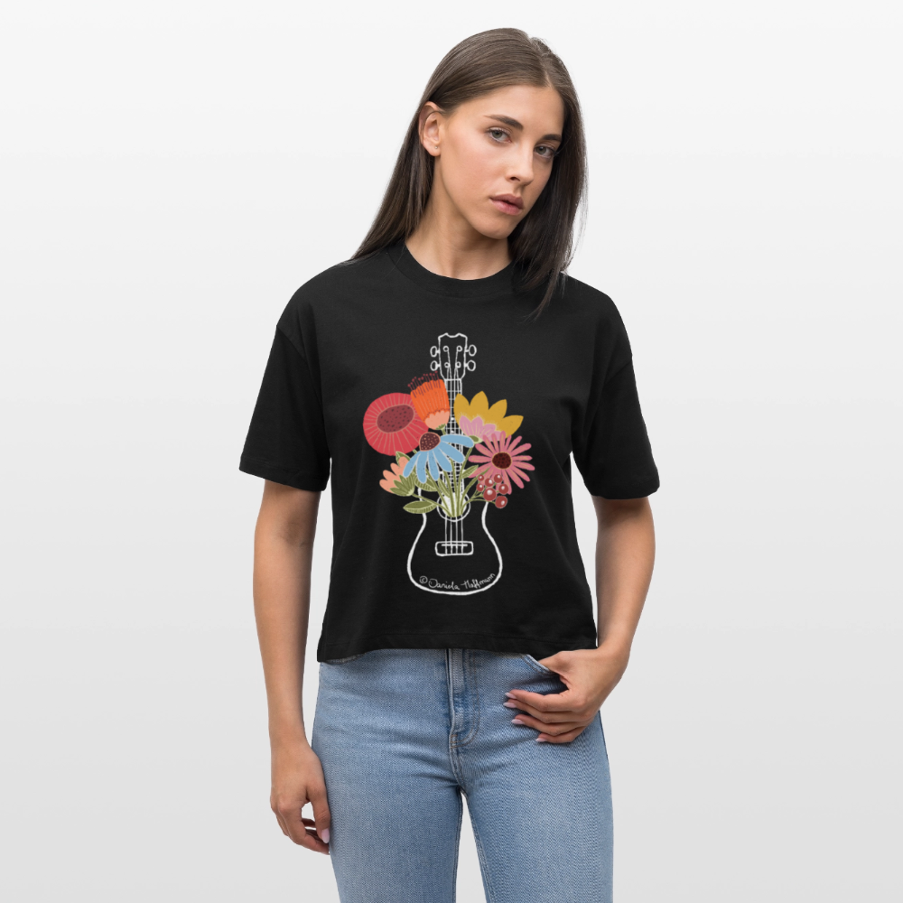 Ukulele Damen-Shirt "Flower Power" - Relaxed Fit - Schwarz