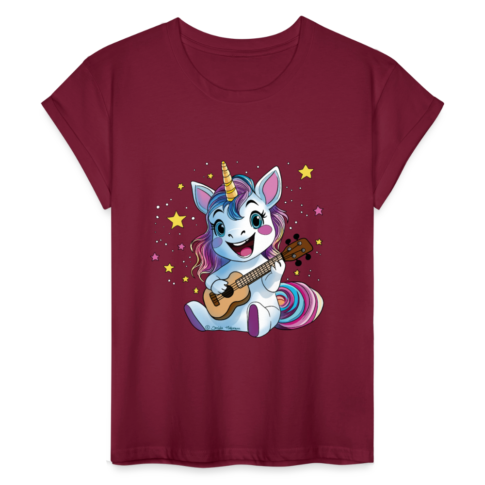 Ukulele Damen T-Shirt - "Ukulele-Einhorn" - Bordeaux