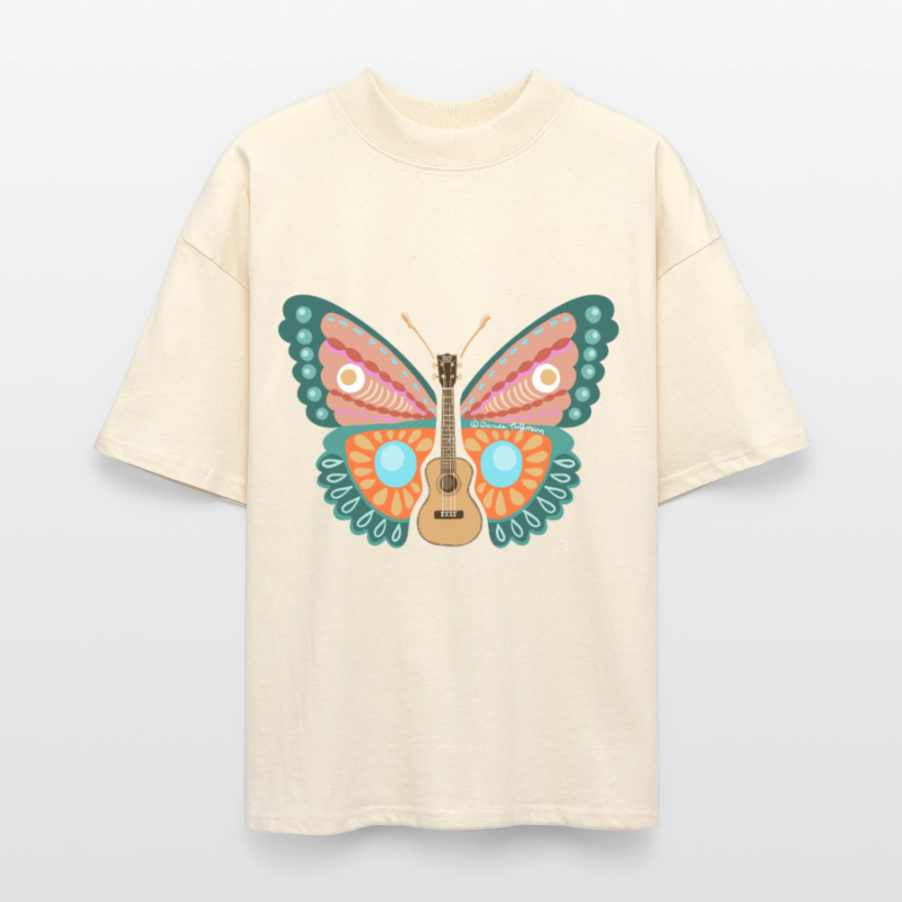 Ukulele Damen T-Shirt - "Ukulele Schmetterling" - CURVY VIBES - Weißgrau