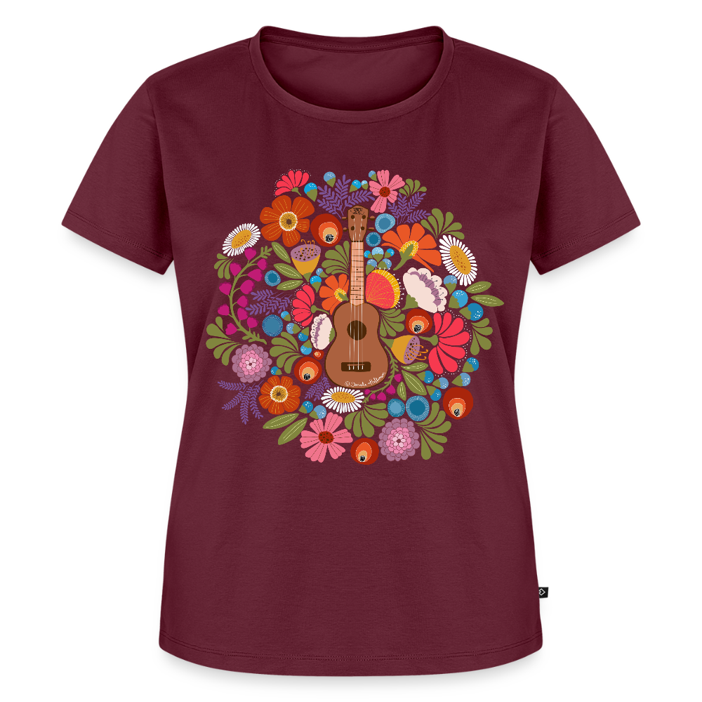 Damen Premium T-Shirt - Ukulele im Blumenmeer - Burgunderrot