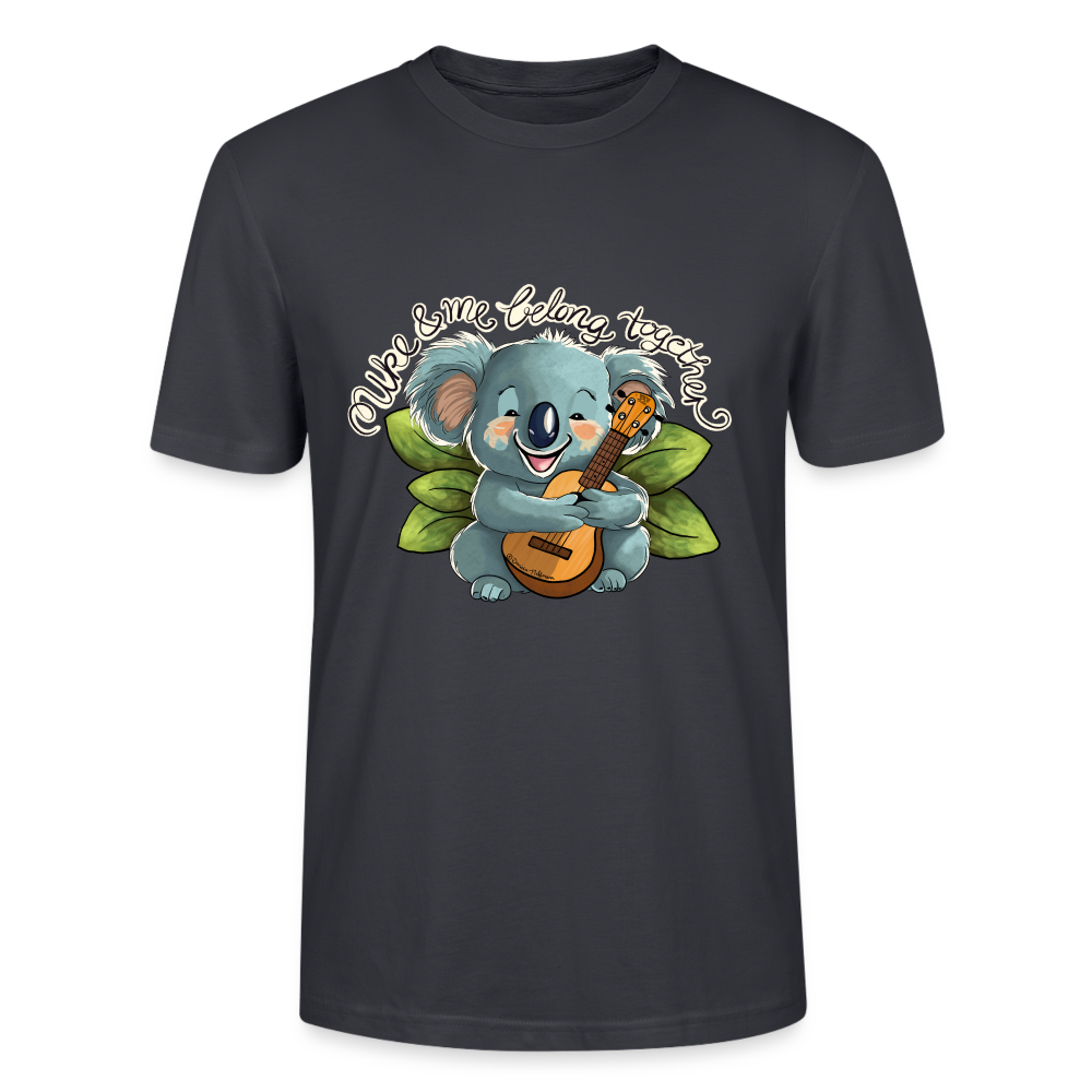 Ukulele T-Shirt Unisex - Uke & me belong together - handgezeichnetes Design - NEU - Dunkles Graublau