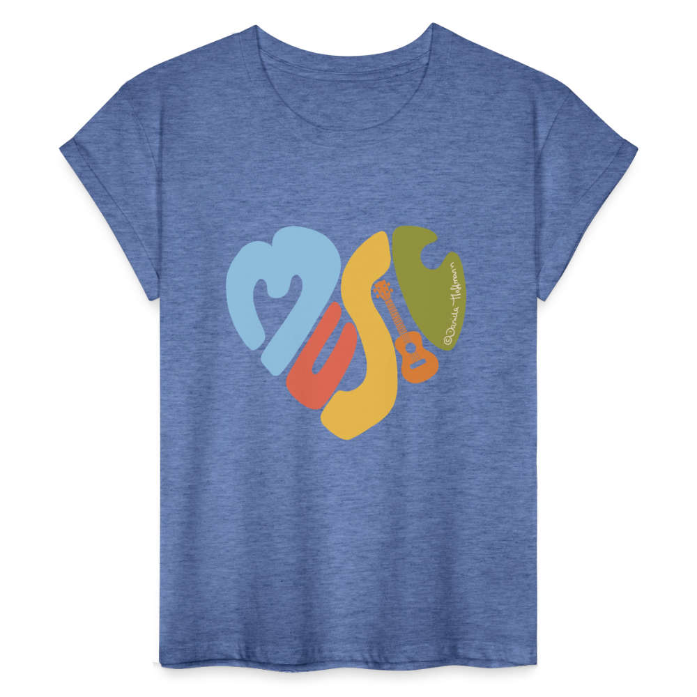 Ukulele Damen T-Shirt - "Music love" - Denim meliert
