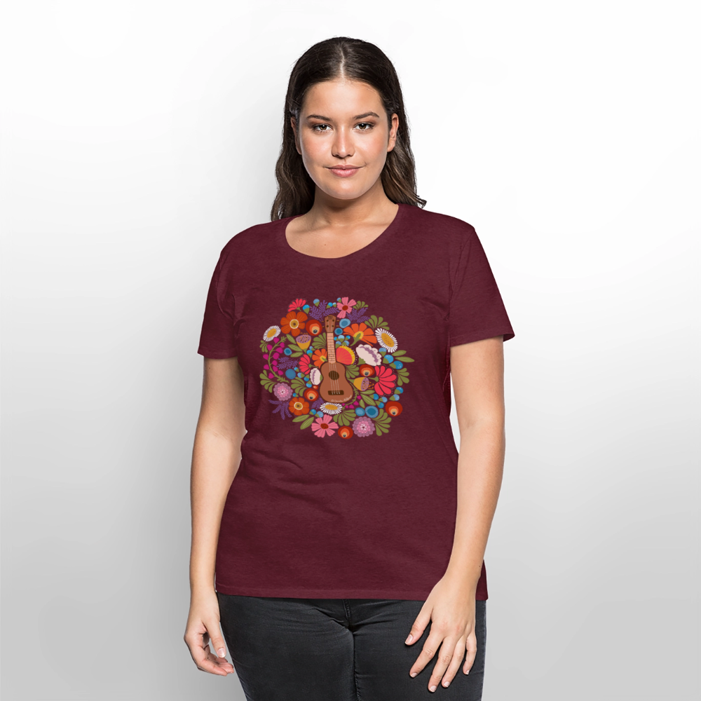 Damen Premium T-Shirt - Ukulele im Blumenmeer - Burgunderrot