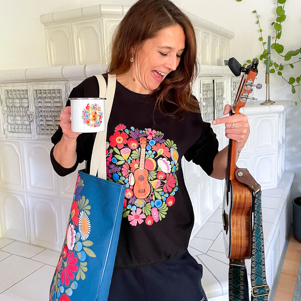 Ukulele Enamel Mug - Ukulele in a Sea of Flowers