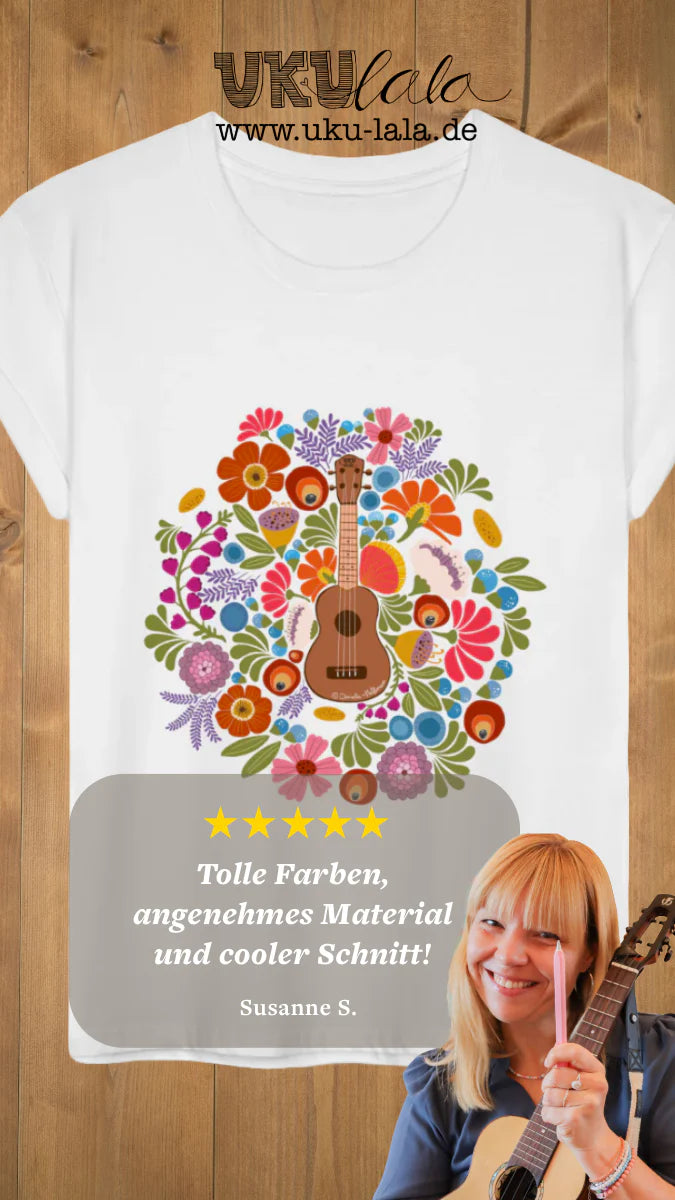 Damen Premium T-Shirt - Ukulele im Blumenmeer