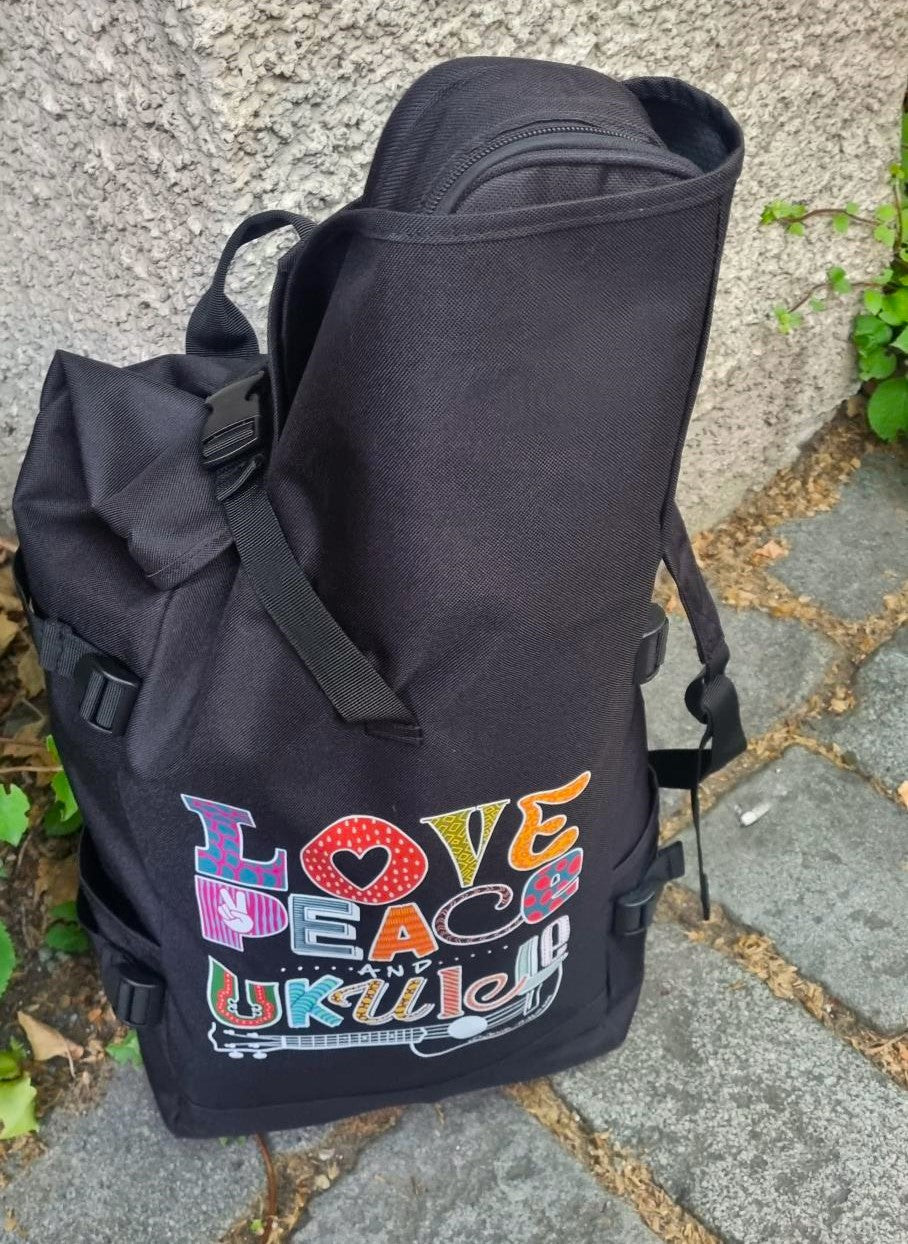 Ukulele Rolltop Rucksack "Ukulele im Blumenmeer"