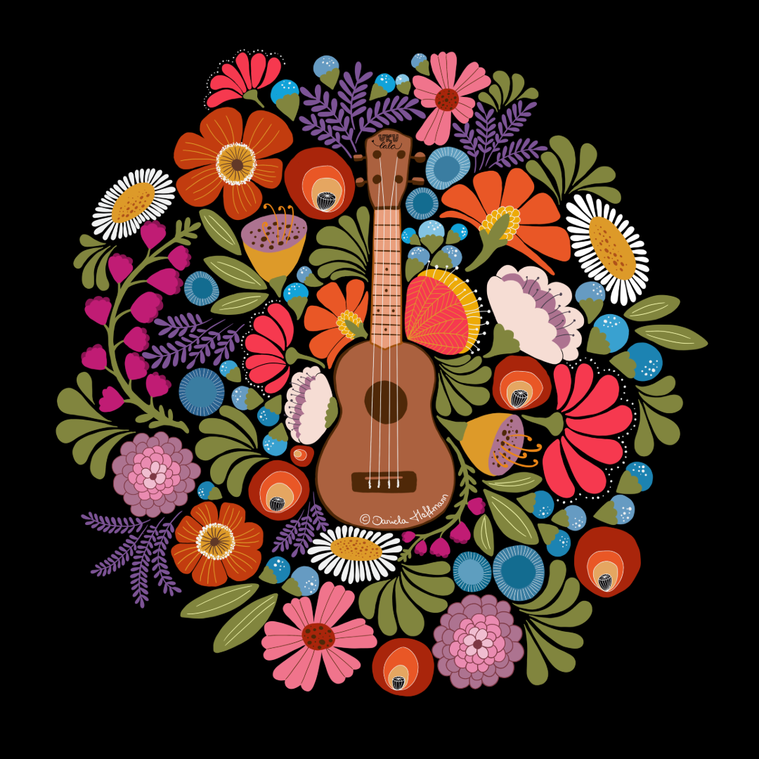 Ukulele Emaille-Tasse - Ukulele im Blumenmeer