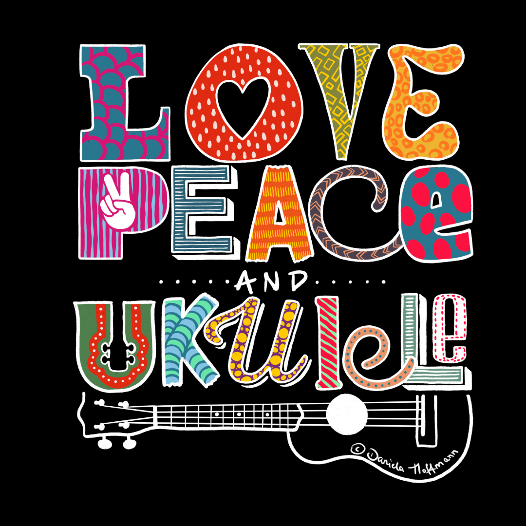 Ukulele-Sweatshirt - "LOVE, PEACE & UKULELE"