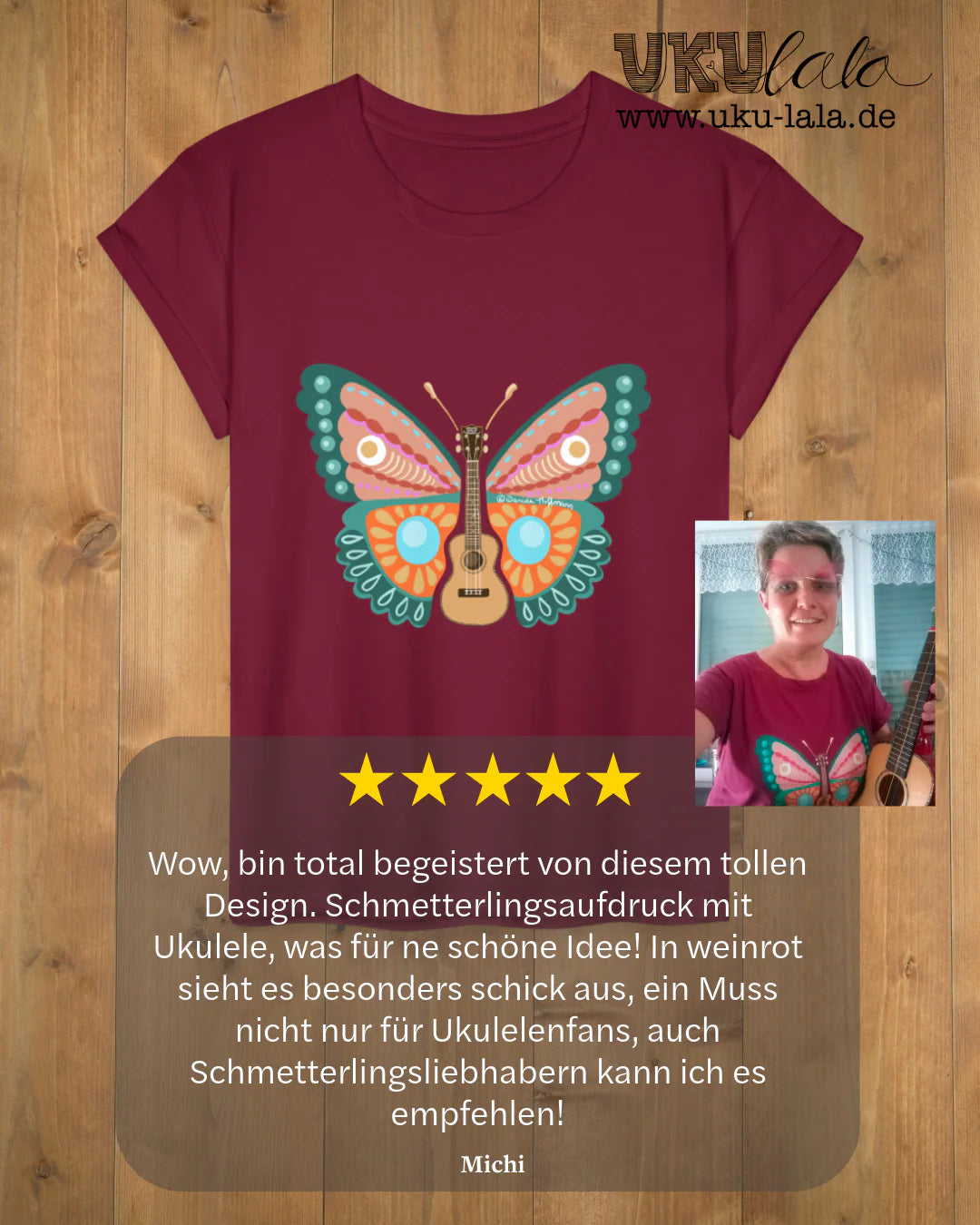 Damen Premium T-Shirt - "Ukulele Schmetterling"