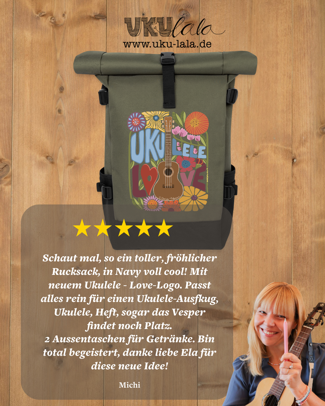 Ukulele Rolltop Rucksack "Ukes are my sunshine"