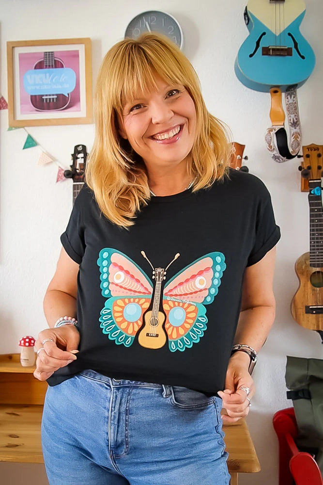 Damen Premium T-Shirt - "Ukulele Schmetterling"