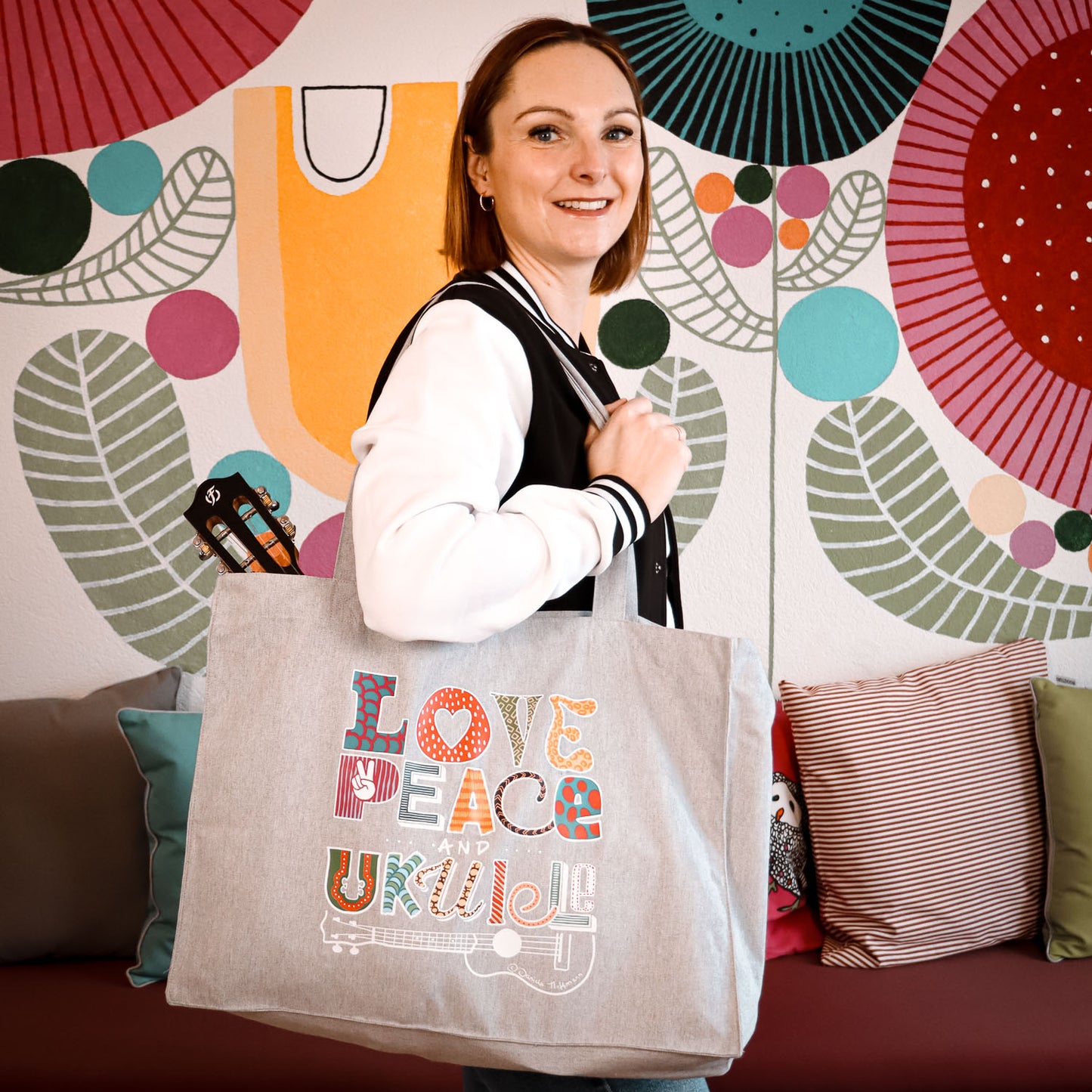 Ukulele Shopping Tasche - "Love, Peace & Ukulele"