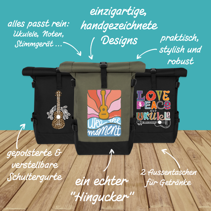 Ukulele Rolltop Rucksack "Ukulele Love"
