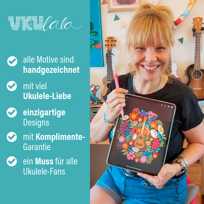 Ukulele Poster 40x60 cm - hand-drawn flower design
