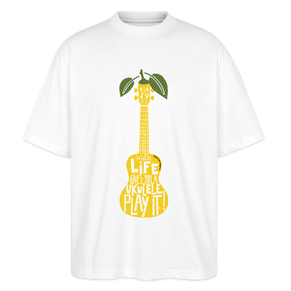 Ukulele Damen T-Shirt - "When life gives you a Ukulele - Play it!" - CURVY VIBES - Weiß