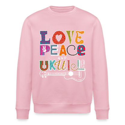 Ukulele-Sweatshirt - "LOVE, PEACE & UKULELE" - Hellrosa