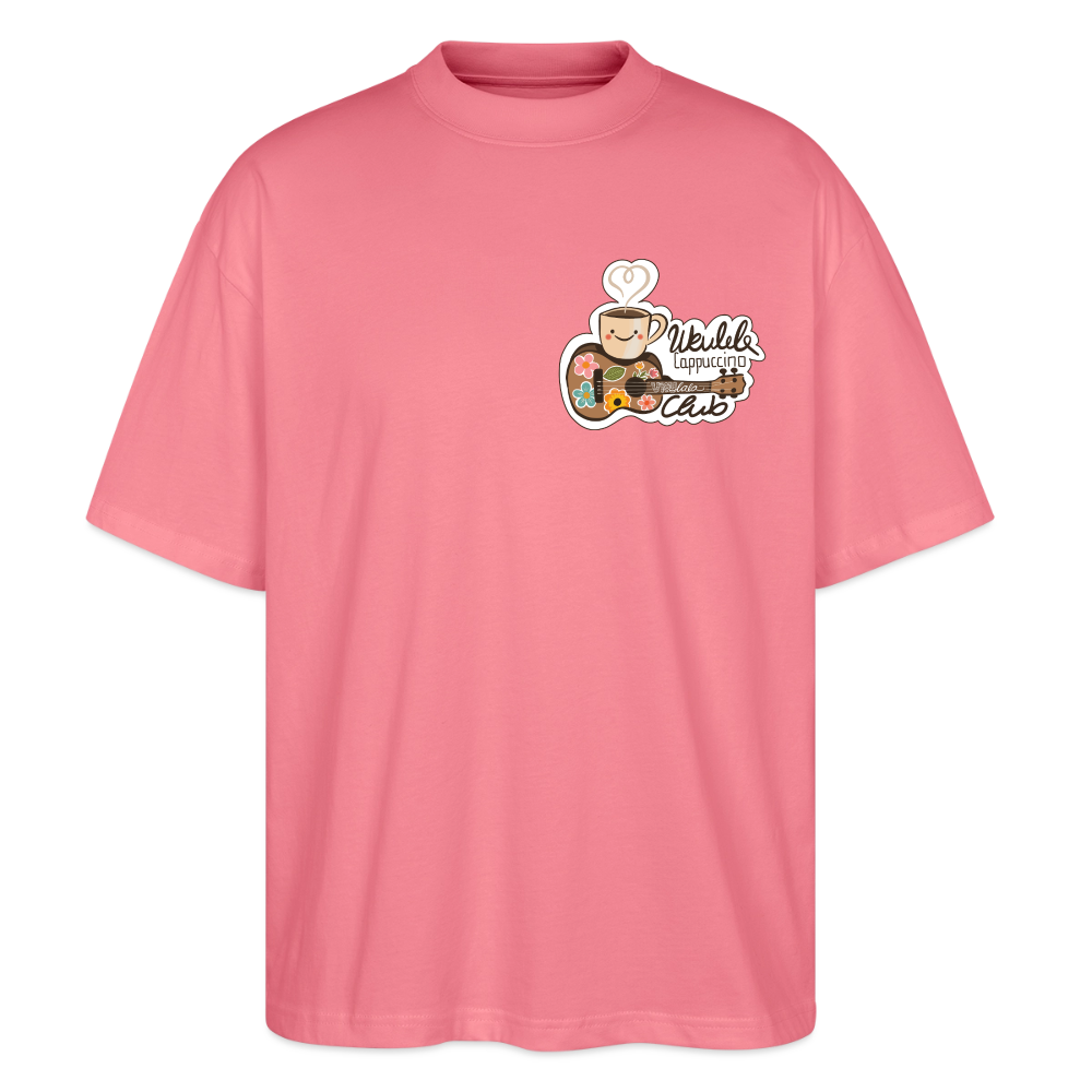 Ukulele Damen T-Shirt - „Ukulele Cappuccino Club“ - CURVY VIBES - Pink 
