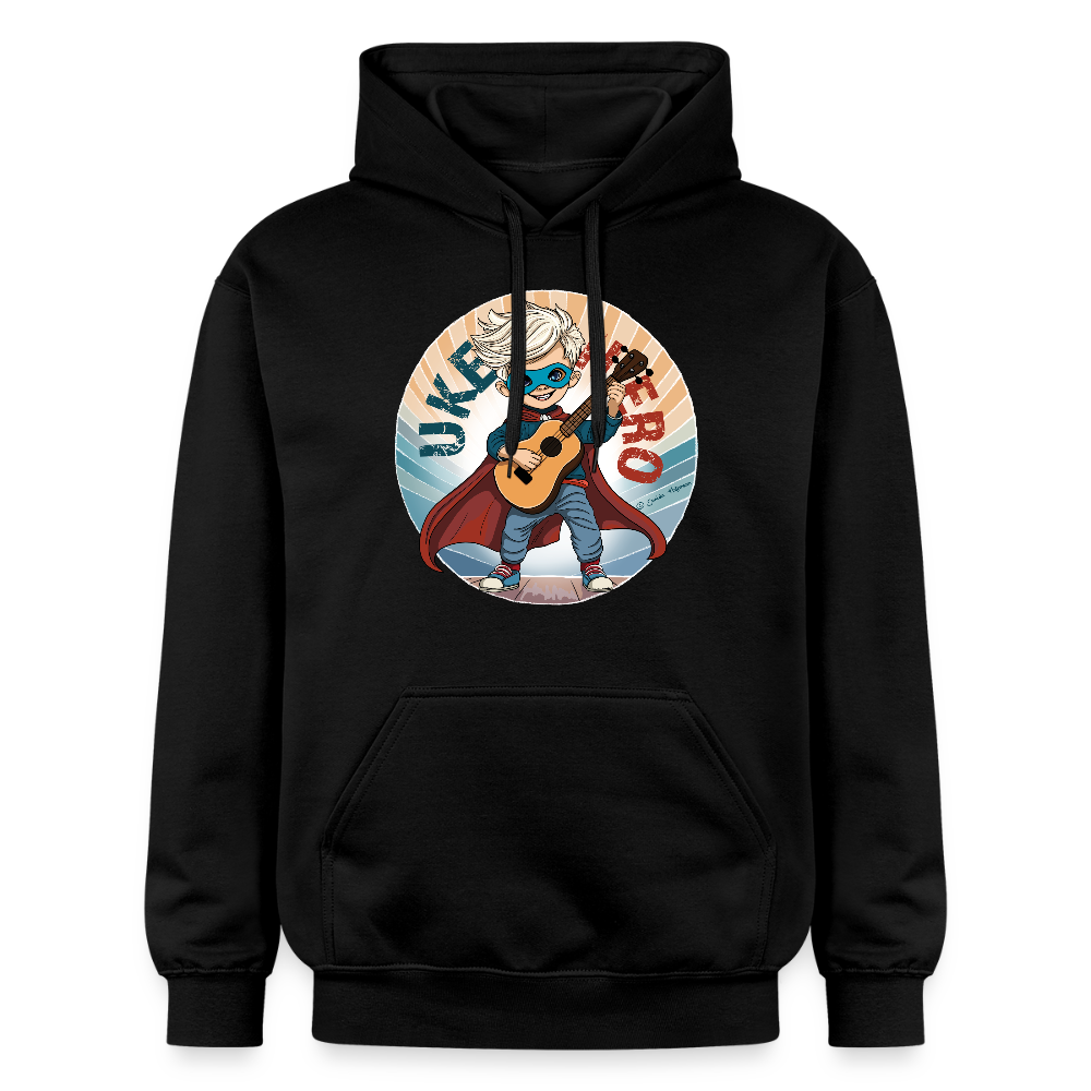 Unisex Hoodie - "Uke-Hero" - handgezeichnetes Design - Schwarz