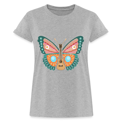 Ukulele Damen T-Shirt - "Ukulele-Schmetterling" - Grau meliert