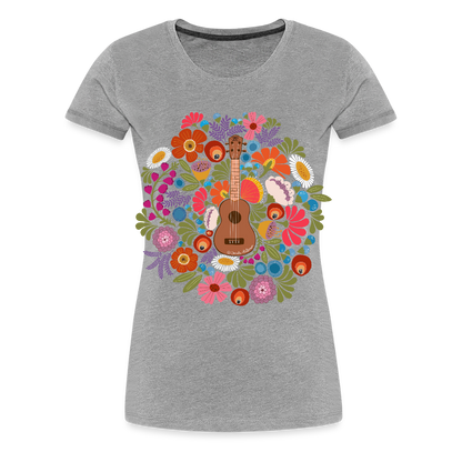 Damen Premium T-Shirt - Ukulele im Blumenmeer - Grau meliert