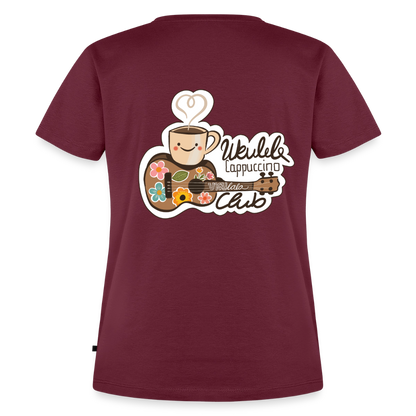 Damen Premium T-Shirt - „Ukulele Cappuccino Club" - Burgunderrot