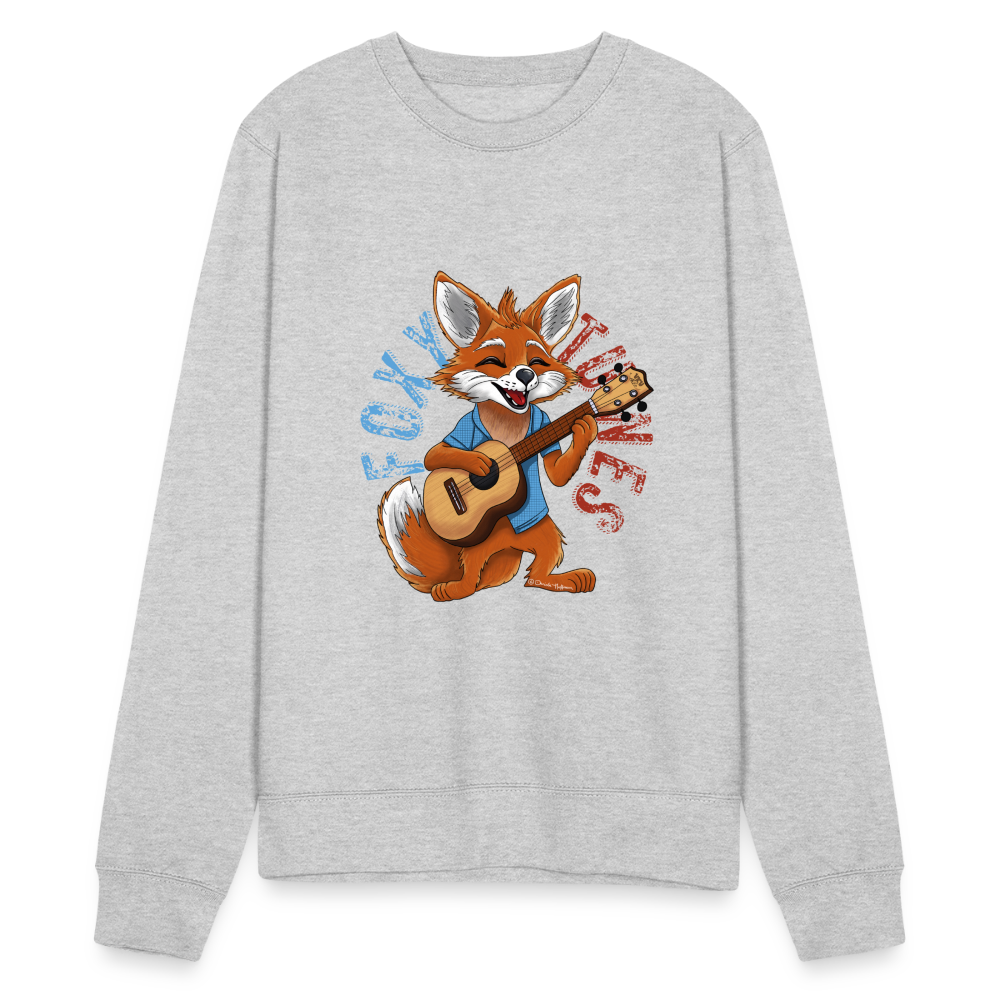 Ukulele Sweatshirt Unisex - "Foxy Tunes" - Weißgrau meliert