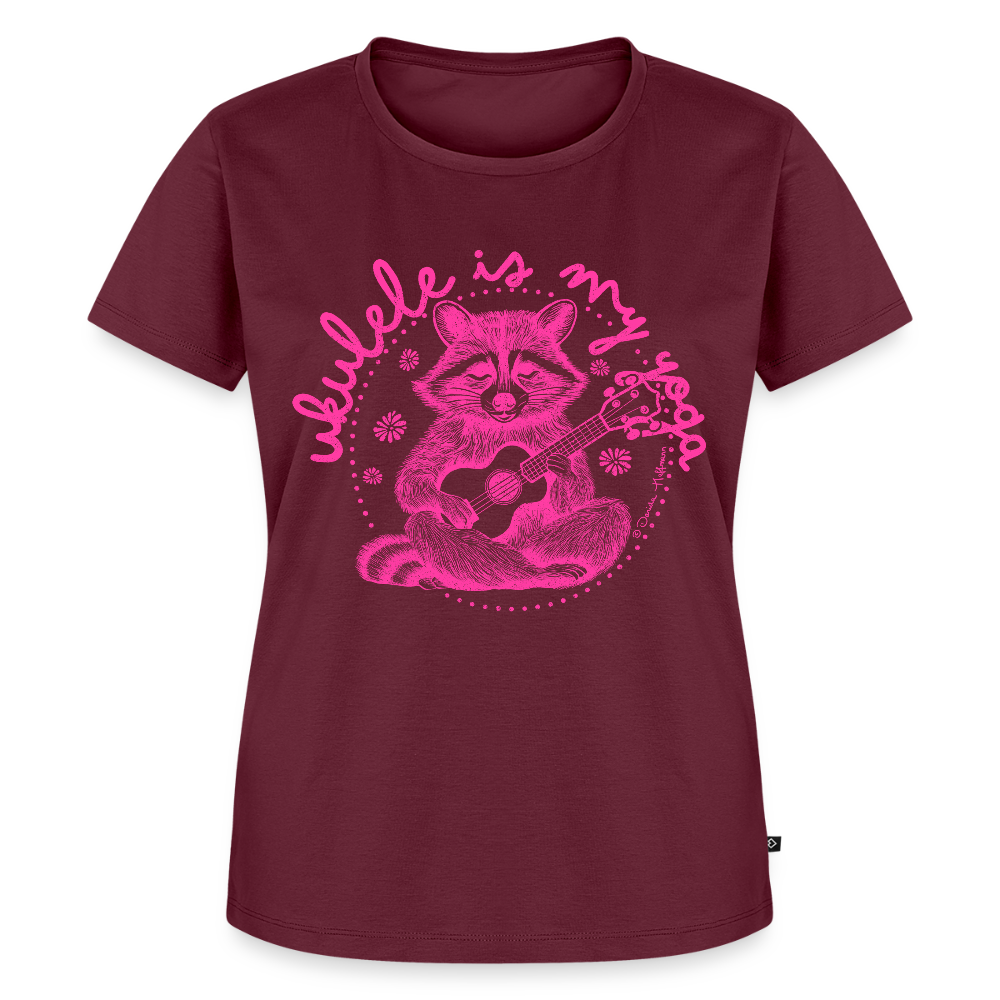 Damen Premium T-Shirt - "Ukulele is my yoga" - Burgunderrot