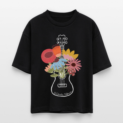 Ukulele Damen-Shirt "Flower Power" - Relaxed Fit - Schwarz
