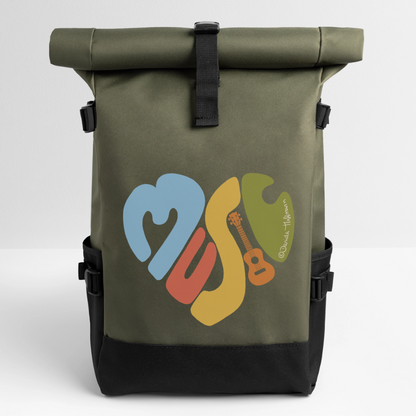 Ukulele Rolltop Rucksack "Music love" - Olive/Schwarz