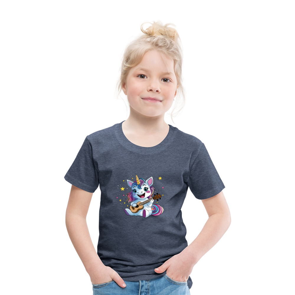 Kinder Premium T-Shirt "Ukulele-Einhorn" - Blau meliert