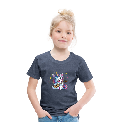 Kinder Premium T-Shirt "Ukulele-Einhorn" - Blau meliert