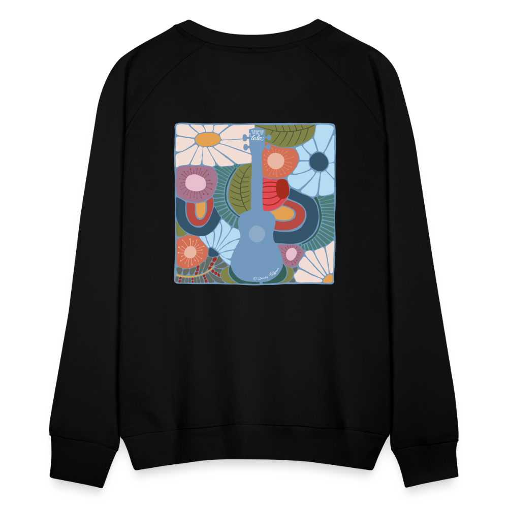 Ukulele-Sweatshirt - Motiv "Modern Flowers" - handgezeichnetes Design - Schwarz