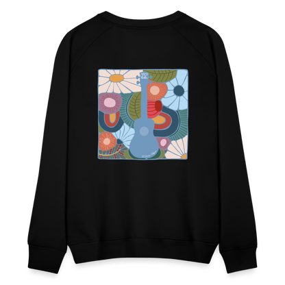 Ukulele-Sweatshirt - Motiv "Modern Flowers" - handgezeichnetes Design - Schwarz