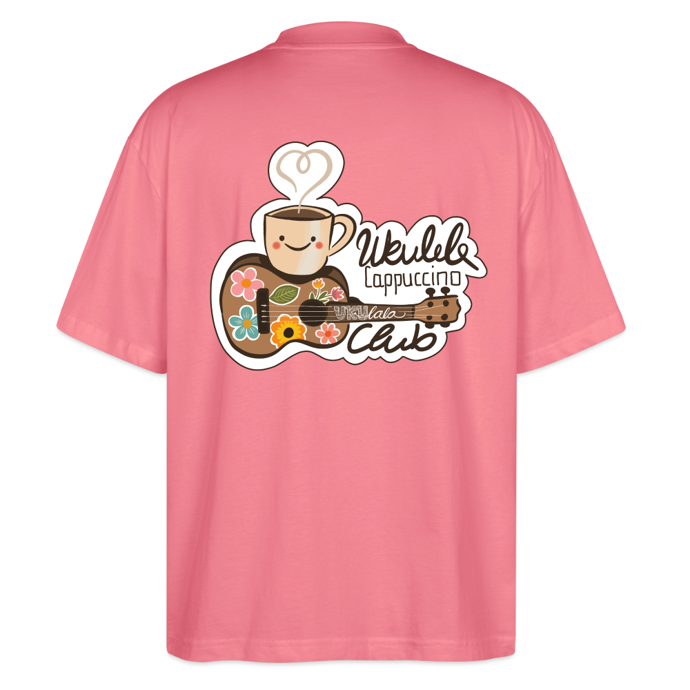 Ukulele Damen T-Shirt - „Ukulele Cappuccino Club“ - CURVY VIBES - Pink 