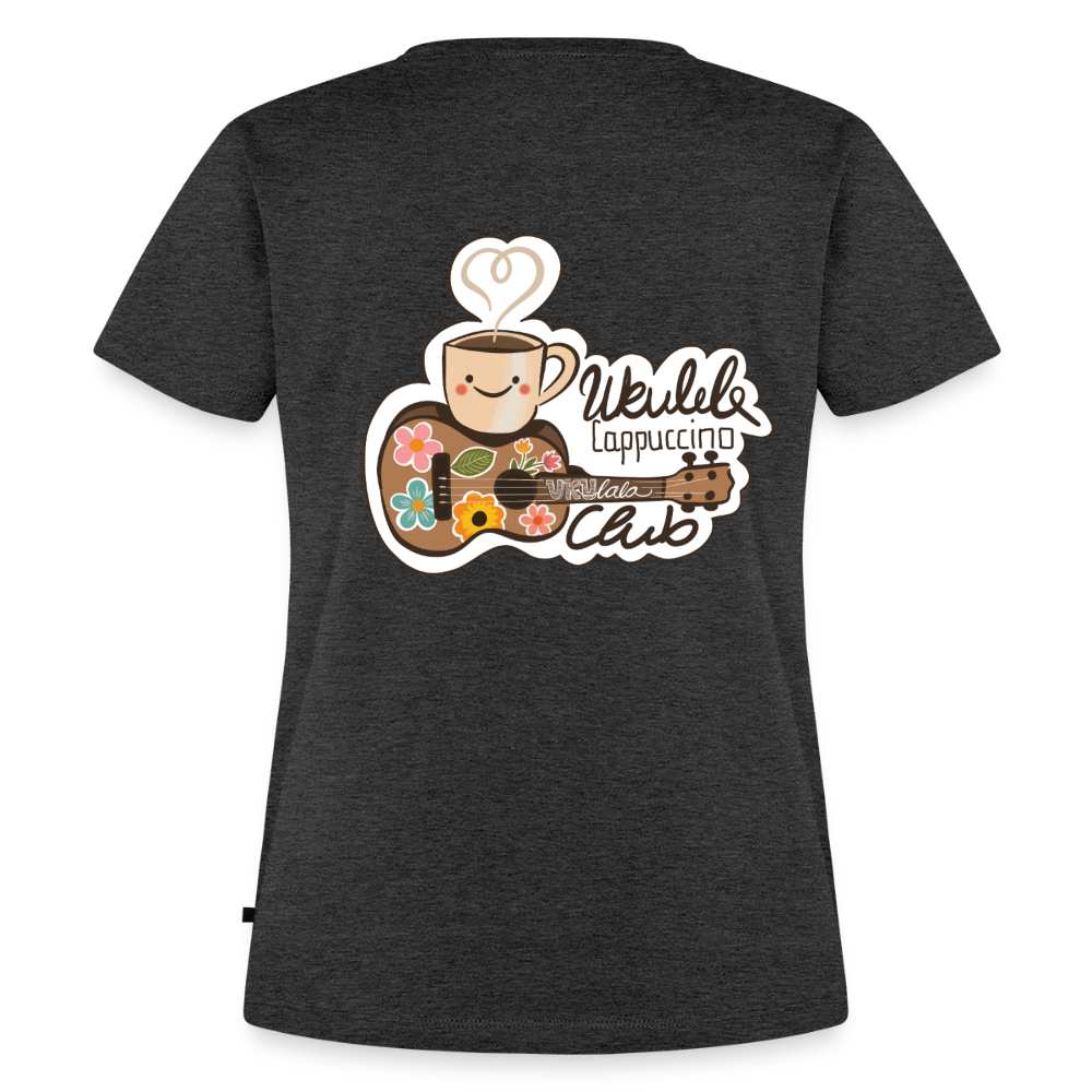 Damen Premium T-Shirt - „Ukulele Cappuccino Club" - Anthrazit meliert
