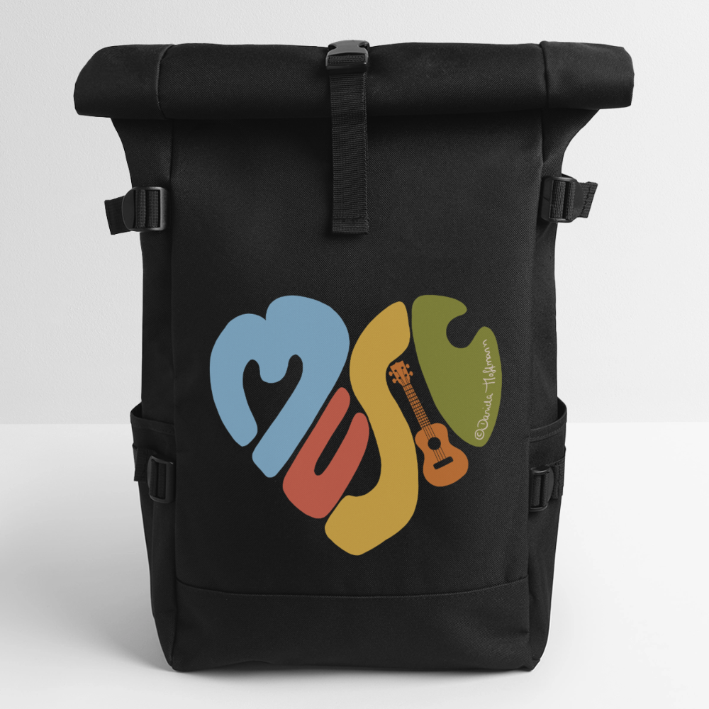 Ukulele Rolltop Rucksack "Music love" - Schwarz