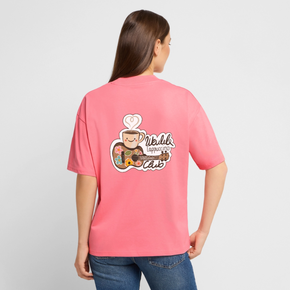 Ukulele Damen T-Shirt - „Ukulele Cappuccino Club“ - CURVY VIBES - Pink 