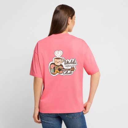 Ukulele Damen T-Shirt - „Ukulele Cappuccino Club“ - CURVY VIBES - Pink 