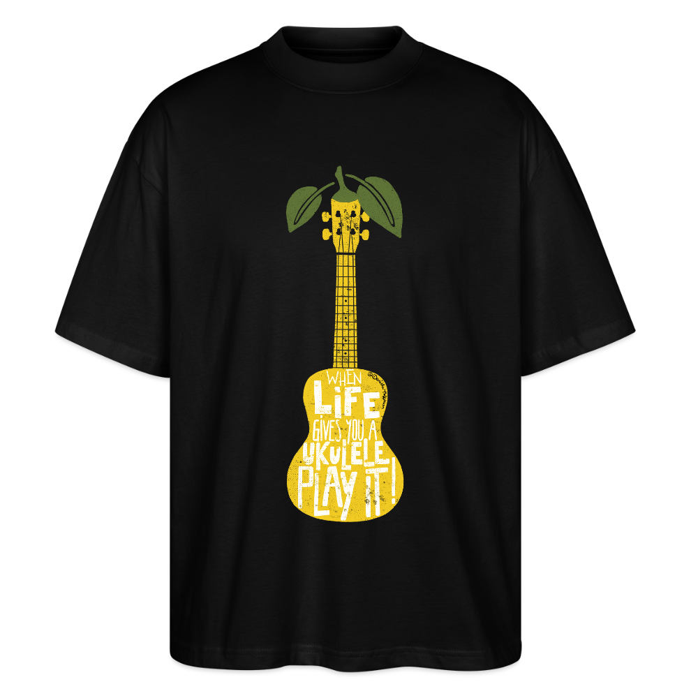 Ukulele Damen T-Shirt - "When life gives you a Ukulele - Play it!" - CURVY VIBES - Schwarz