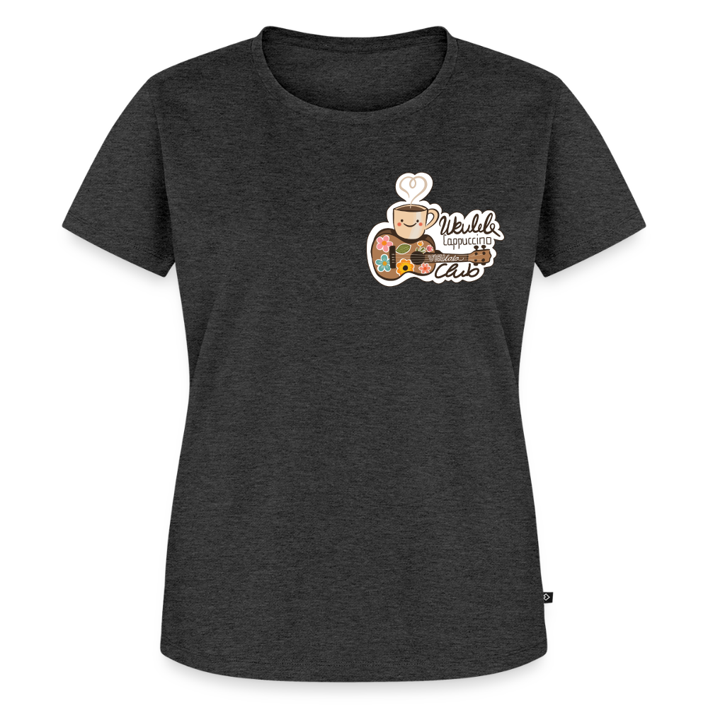 Damen Premium T-Shirt - „Ukulele Cappuccino Club" - Anthrazit meliert