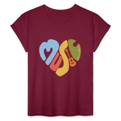 Ukulele Damen T-Shirt - "Music love" - Bordeaux