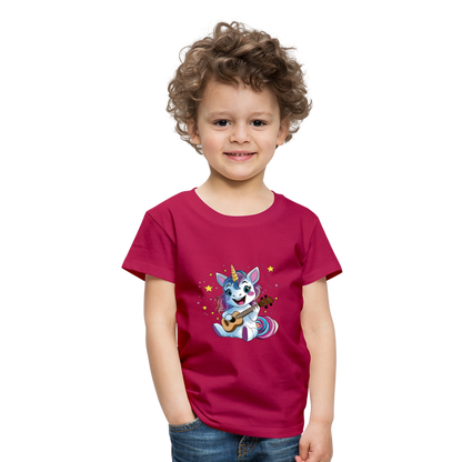 Kinder Premium T-Shirt "Ukulele-Einhorn" - dunkles Pink