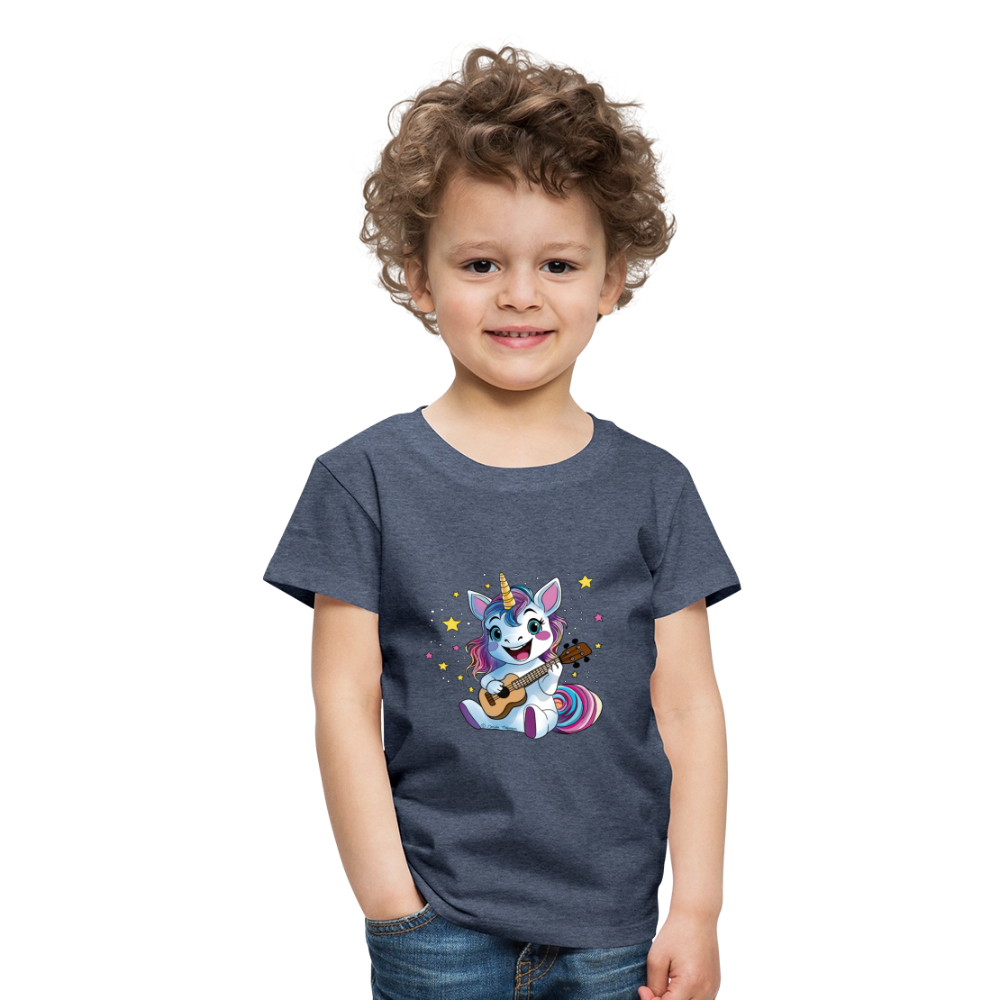 Kinder Premium T-Shirt "Ukulele-Einhorn" - Blau meliert