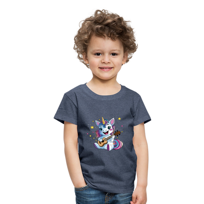Kinder Premium T-Shirt "Ukulele-Einhorn" - Blau meliert