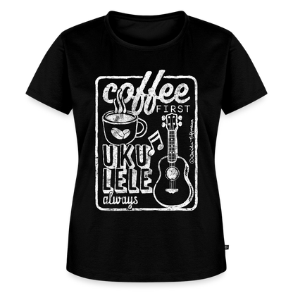 Damen Premium T-Shirt - "Coffee & Ukulele" - Schwarz