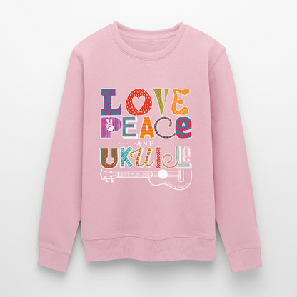 Ukulele-Sweatshirt - "LOVE, PEACE & UKULELE" - Hellrosa