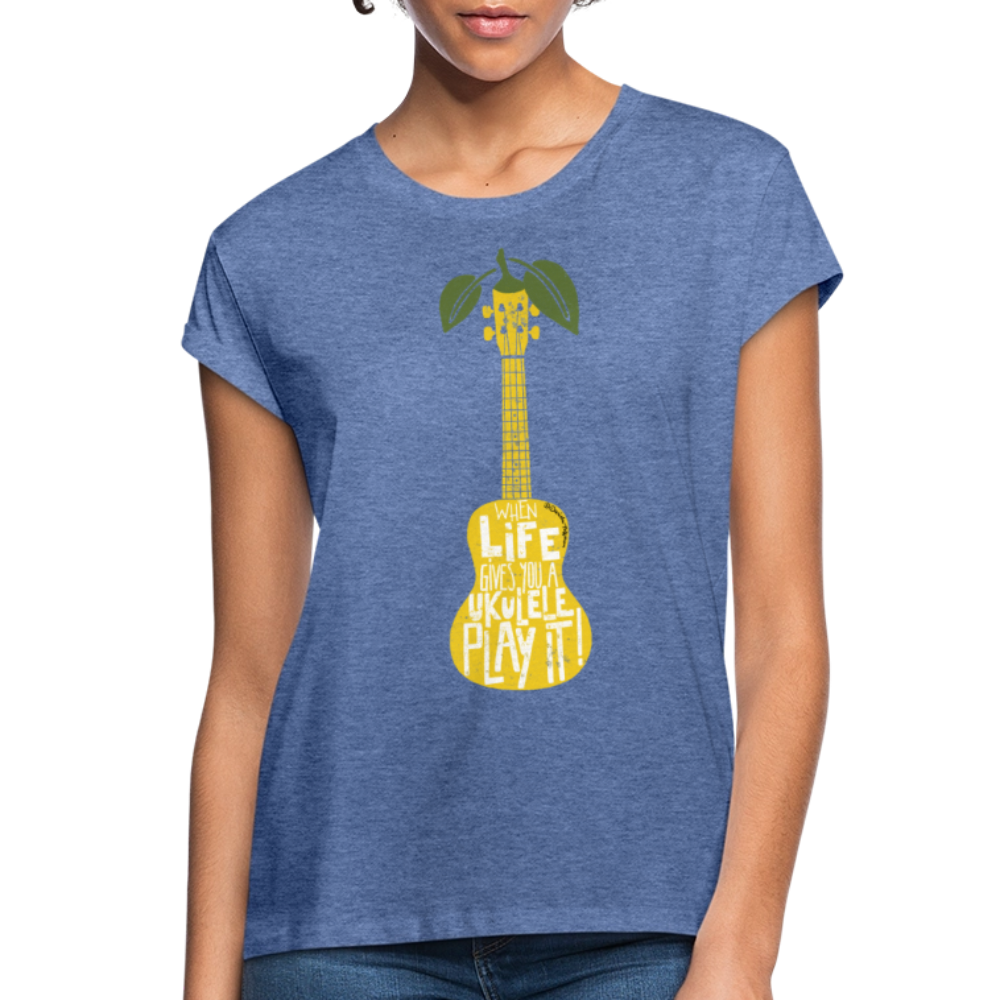 Ukulele Damen T-Shirt Oversize - "When life gives you a Ukulele - Play it!" - Denim meliert