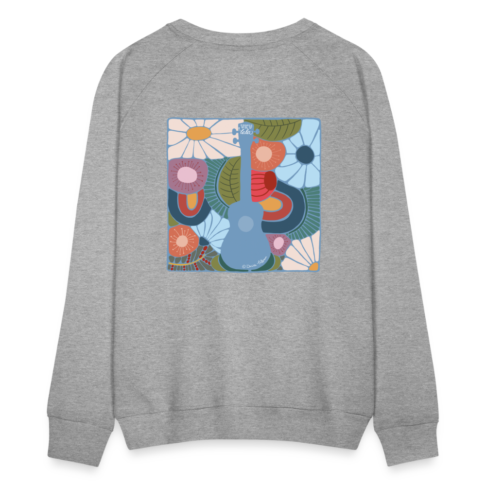 Ukulele-Sweatshirt - Motiv "Modern Flowers" - handgezeichnetes Design - Grau meliert